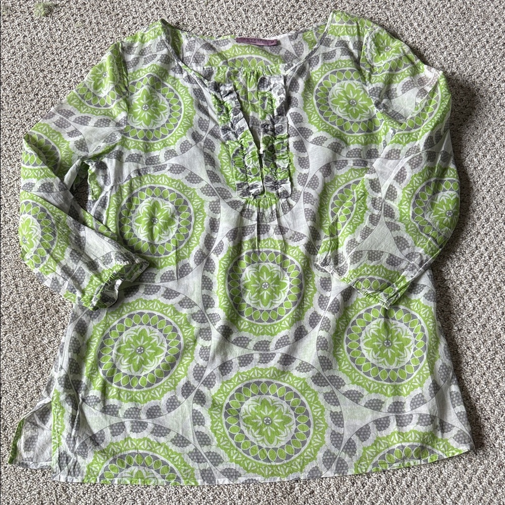 Calypso St. Barth Lime and Gray Tunic Top